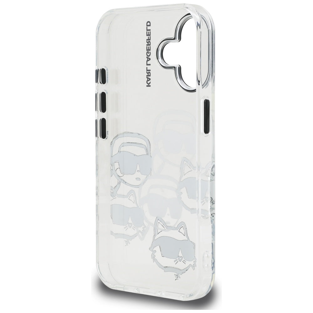 Deksel for Apple iPhone 16, Karl Lagerfeld, IML Luxury Multi Head Pattern, Gjennomsiktig