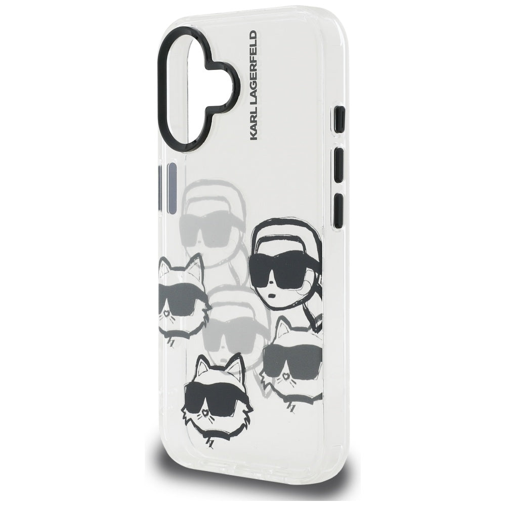 Deksel for Apple iPhone 16, Karl Lagerfeld, IML Luxury Multi Head Pattern, Gjennomsiktig
