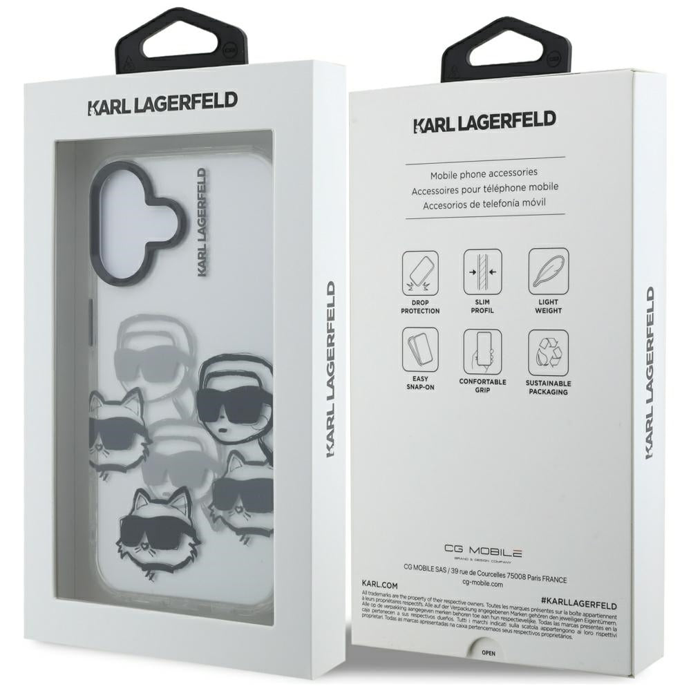 Deksel for Apple iPhone 16, Karl Lagerfeld, IML Luxury Multi Head Pattern, Gjennomsiktig
