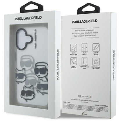 Deksel for Apple iPhone 16, Karl Lagerfeld, IML Luxury Multi Head Pattern, Gjennomsiktig