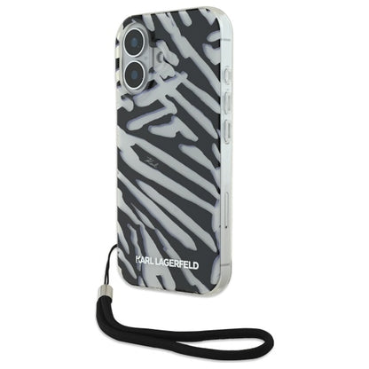 Deksel for Apple iPhone 16, Karl Lagerfeld, IML Luxury Zebra Pattern with Strap, Svart