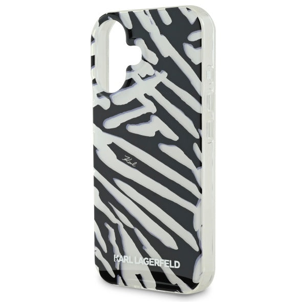 Deksel for Apple iPhone 16, Karl Lagerfeld, IML Luxury Zebra Pattern with Strap, Svart