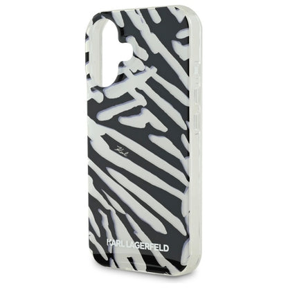 Deksel for Apple iPhone 16, Karl Lagerfeld, IML Luxury Zebra Pattern with Strap, Svart