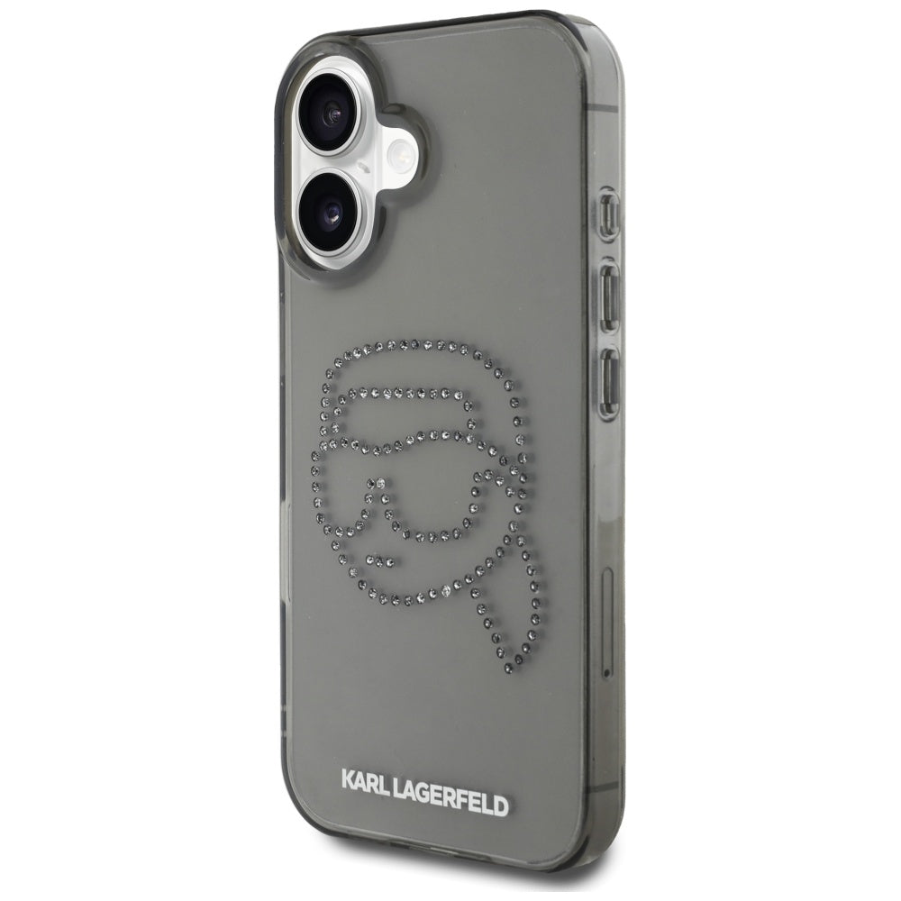 Deksel for Apple iPhone 16, Karl Lagerfeld, IML Rhinestones Karl's Head, Svart