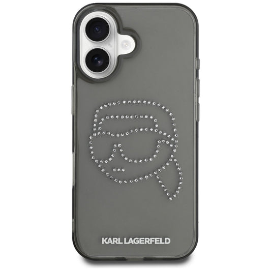 Deksel for Apple iPhone 16, Karl Lagerfeld, IML Rhinestones Karl's Head, Svart