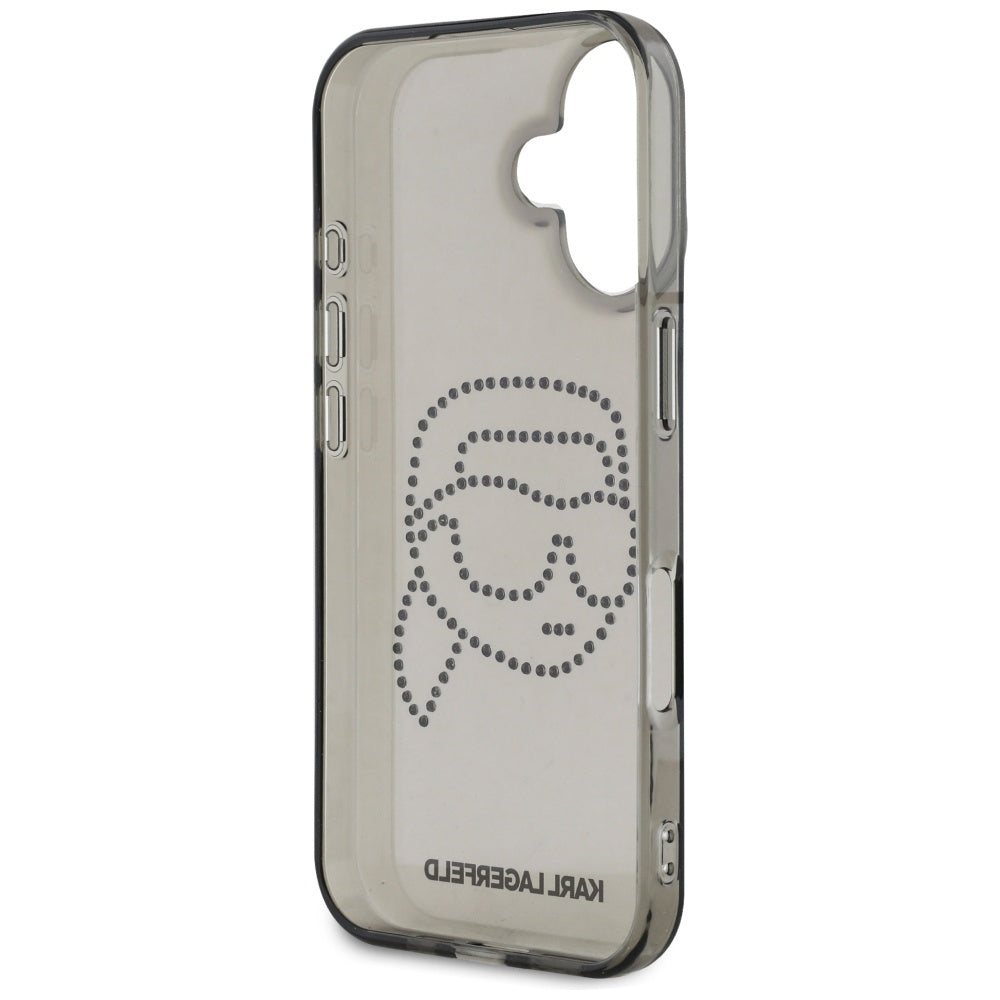 Deksel for Apple iPhone 16, Karl Lagerfeld, IML Rhinestones Karl's Head, Svart