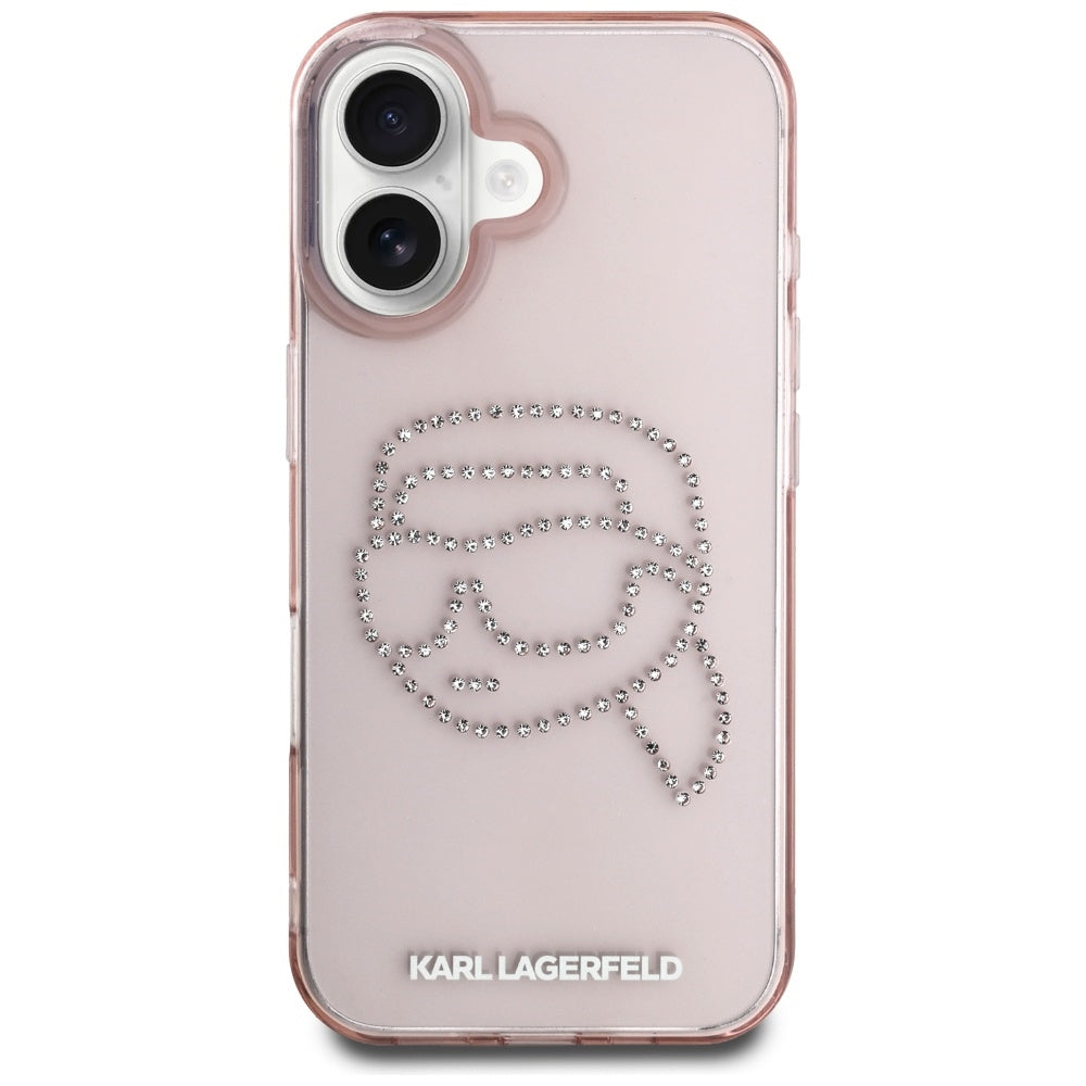 Deksel for Apple iPhone 16, Karl Lagerfeld, IML Rhinestones Karl's Head, Rosa