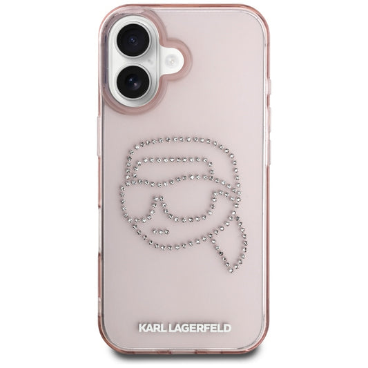 Deksel for Apple iPhone 16, Karl Lagerfeld, IML Rhinestones Karl's Head, Rosa