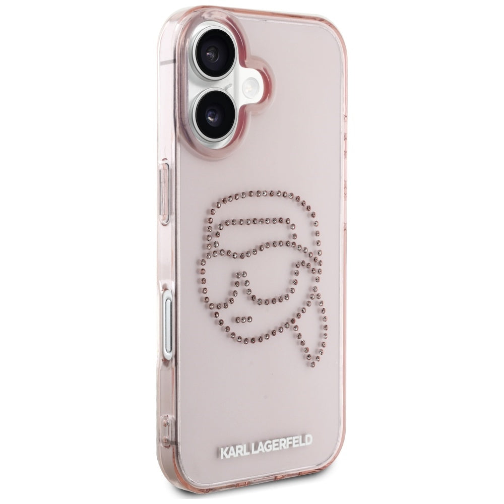 Deksel for Apple iPhone 16, Karl Lagerfeld, IML Rhinestones Karl's Head, Rosa