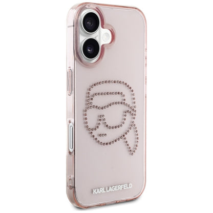Deksel for Apple iPhone 16, Karl Lagerfeld, IML Rhinestones Karl's Head, Rosa