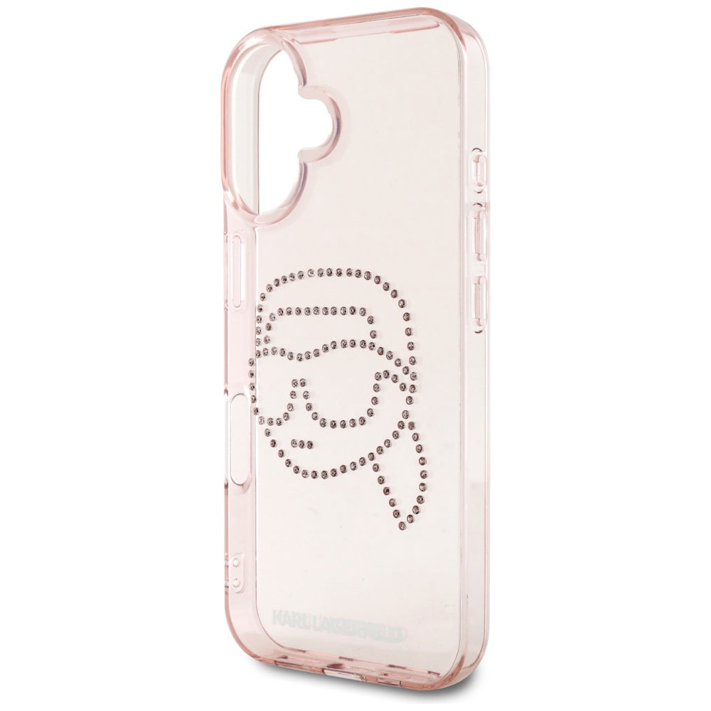 Deksel for Apple iPhone 16, Karl Lagerfeld, IML Rhinestones Karl's Head, Rosa