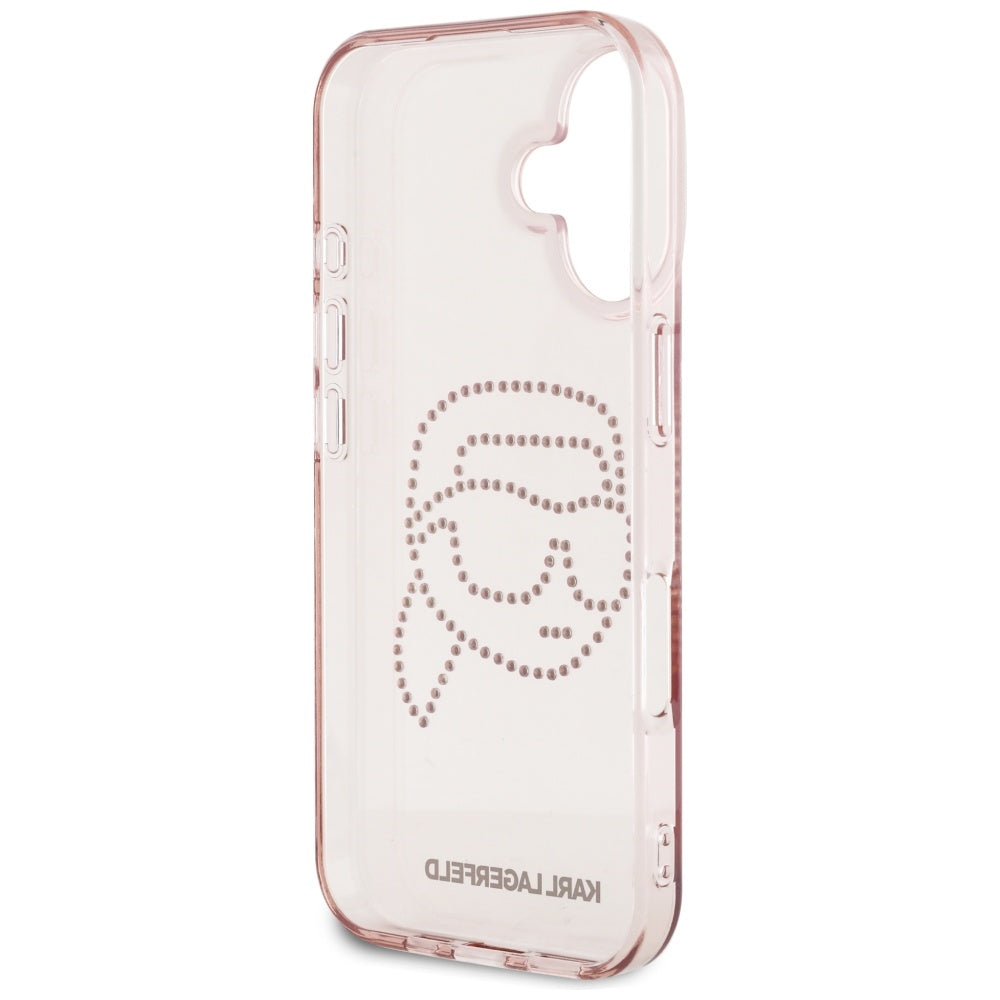 Deksel for Apple iPhone 16, Karl Lagerfeld, IML Rhinestones Karl's Head, Rosa