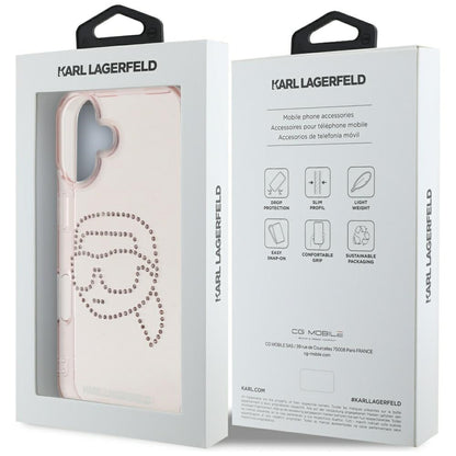 Deksel for Apple iPhone 16, Karl Lagerfeld, IML Rhinestones Karl's Head, Rosa