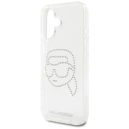 Deksel for Apple iPhone 16, Karl Lagerfeld, IML Rhinestones Karl's Head, Gjennomsiktig