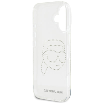 Deksel for Apple iPhone 16, Karl Lagerfeld, IML Rhinestones Karl's Head, Gjennomsiktig