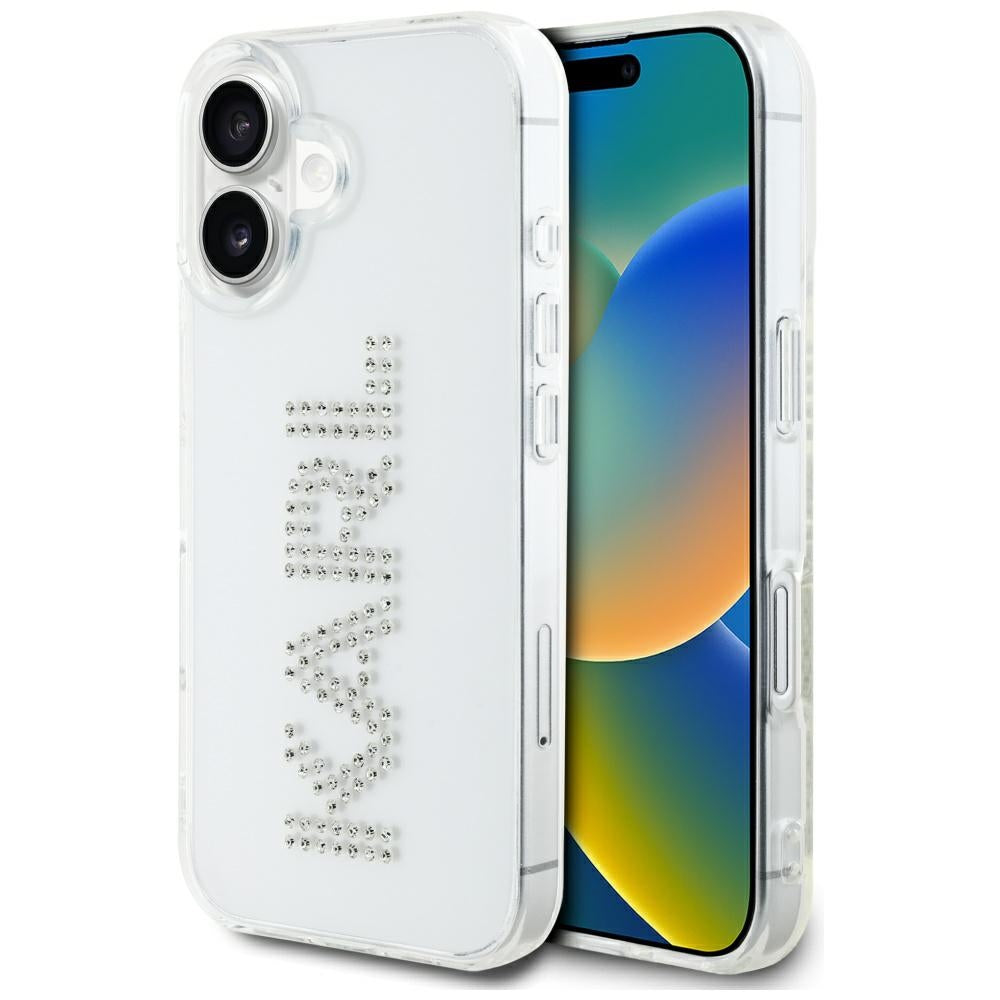 Deksel for Apple iPhone 16, Karl Lagerfeld, IML Rhinestones Transparent Logo, Gjennomsiktig