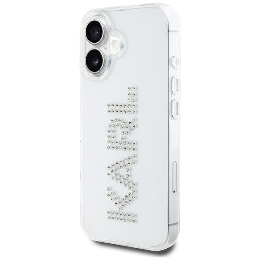 Deksel for Apple iPhone 16, Karl Lagerfeld, IML Rhinestones Transparent Logo, Gjennomsiktig