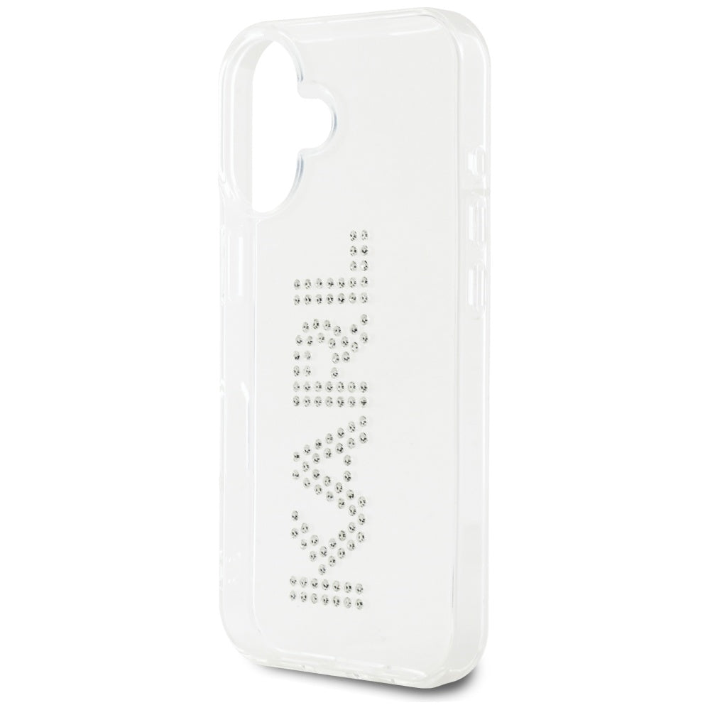 Deksel for Apple iPhone 16, Karl Lagerfeld, IML Rhinestones Transparent Logo, Gjennomsiktig