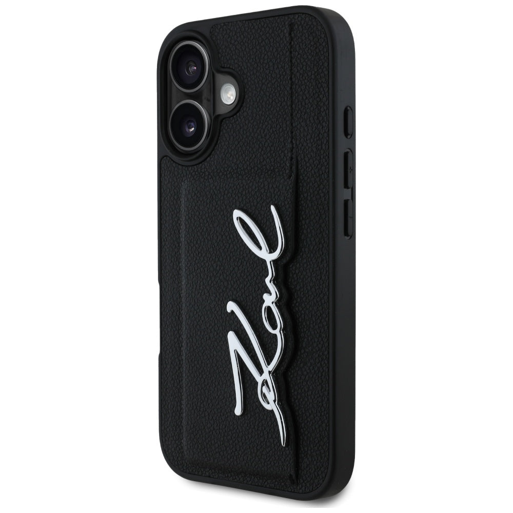 Deksel for Apple iPhone 16, Karl Lagerfeld, Metal Signature, Svart