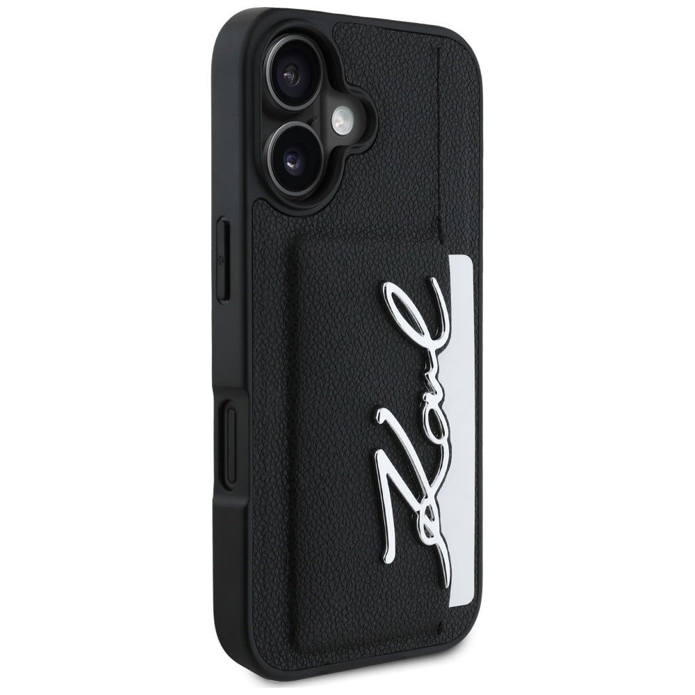 Deksel for Apple iPhone 16, Karl Lagerfeld, Metal Signature, Svart