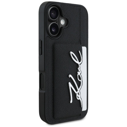 Deksel for Apple iPhone 16, Karl Lagerfeld, Metal Signature, Svart