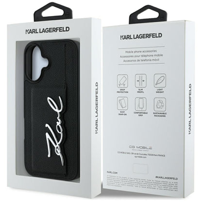 Deksel for Apple iPhone 16, Karl Lagerfeld, Metal Signature, Svart