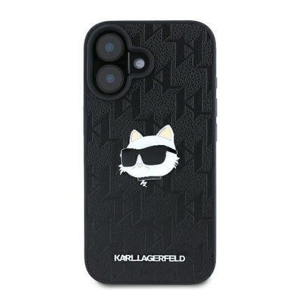 Deksel for Apple iPhone 16, Karl Lagerfeld, Monogram Choupette's Head, Svart