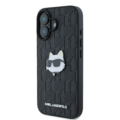 Deksel for Apple iPhone 16, Karl Lagerfeld, Monogram Choupette's Head, Svart