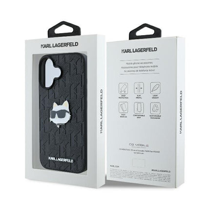 Deksel for Apple iPhone 16, Karl Lagerfeld, Monogram Choupette's Head, Svart