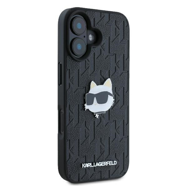 Deksel for Apple iPhone 16, Karl Lagerfeld, Monogram Choupette's Head, Svart