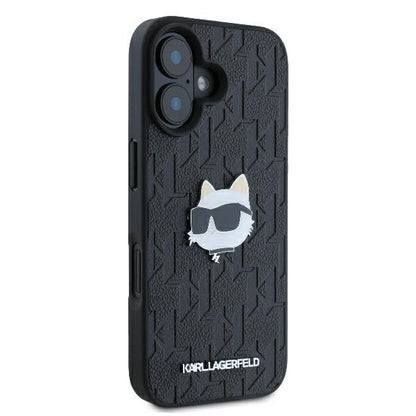 Deksel for Apple iPhone 16, Karl Lagerfeld, Monogram Choupette's Head, Svart