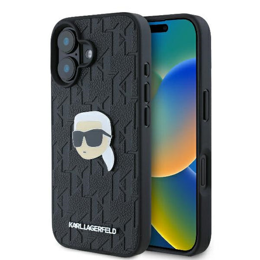 Deksel for Apple iPhone 16, Karl Lagerfeld, Monogram Karl's Head, Svart