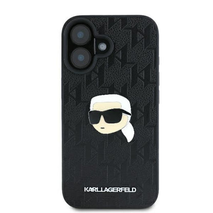 Deksel for Apple iPhone 16, Karl Lagerfeld, Monogram Karl's Head, Svart