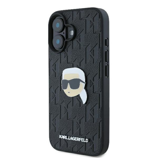 Deksel for Apple iPhone 16, Karl Lagerfeld, Monogram Karl's Head, Svart