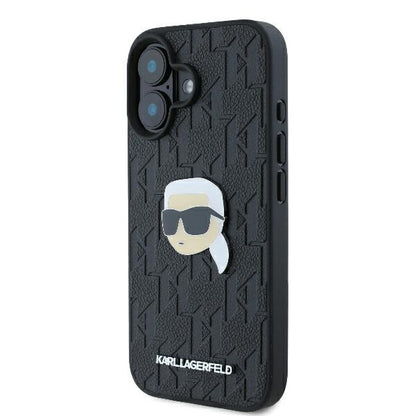 Deksel for Apple iPhone 16, Karl Lagerfeld, Monogram Karl's Head, Svart