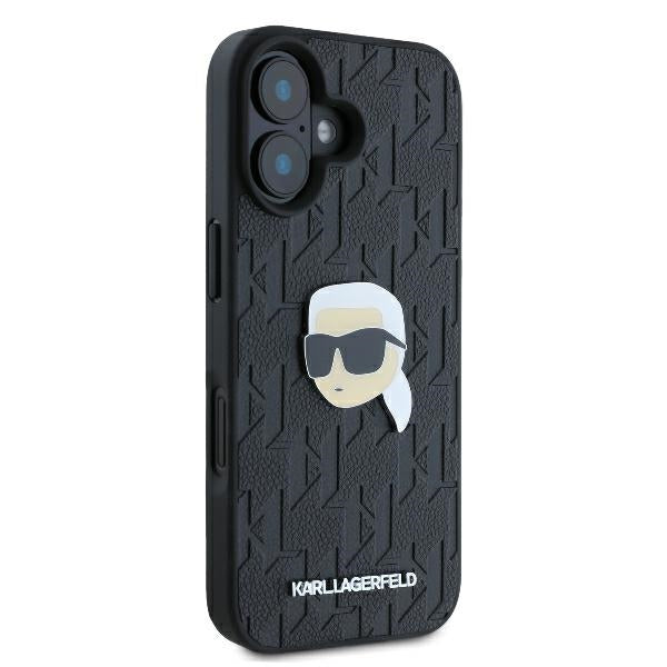 Deksel for Apple iPhone 16, Karl Lagerfeld, Monogram Karl's Head, Svart