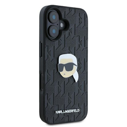Deksel for Apple iPhone 16, Karl Lagerfeld, Monogram Karl's Head, Svart
