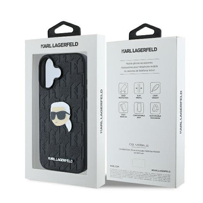 Deksel for Apple iPhone 16, Karl Lagerfeld, Monogram Karl's Head, Svart