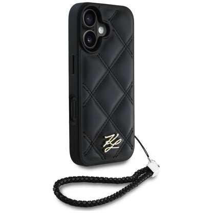 Deksel for Apple iPhone 16, Karl Lagerfeld, Quilted Initial Logo & Chain Strap, Svart
