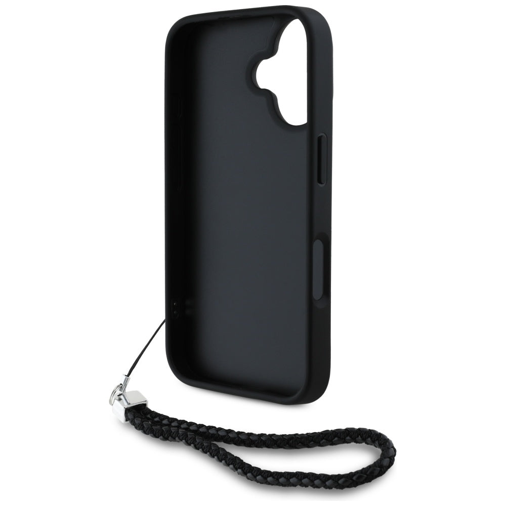 Deksel for Apple iPhone 16, Karl Lagerfeld, Quilted Initial Logo & Chain Strap, Svart