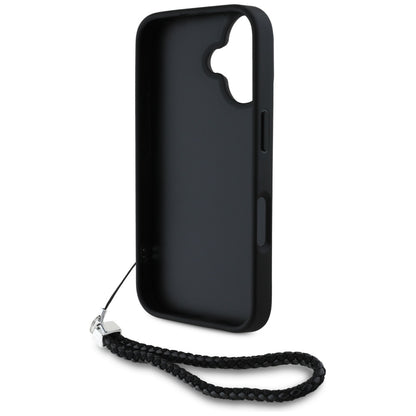 Deksel for Apple iPhone 16, Karl Lagerfeld, Quilted Initial Logo & Chain Strap, Svart