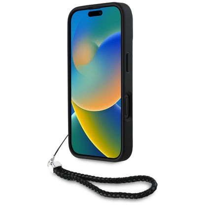 Deksel for Apple iPhone 16, Karl Lagerfeld, Quilted Initial Logo & Chain Strap, Svart