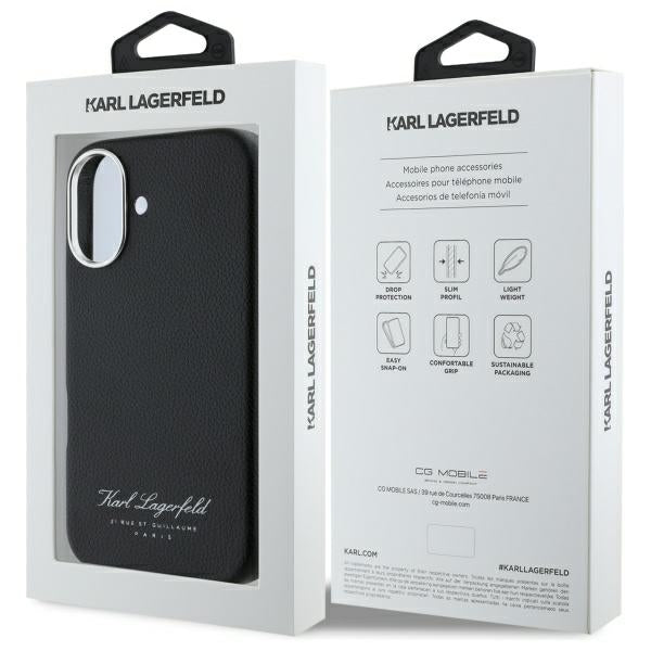 Deksel for Apple iPhone 16, Karl Lagerfeld, RSG, Svart