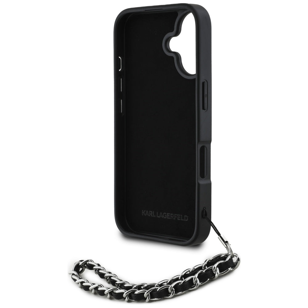 Deksel for Apple iPhone 16, Karl Lagerfeld, Saffiano Crystals & Charm, Svart