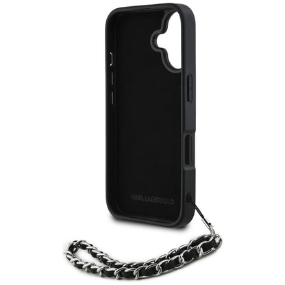 Deksel for Apple iPhone 16, Karl Lagerfeld, Saffiano Crystals & Charm, Svart