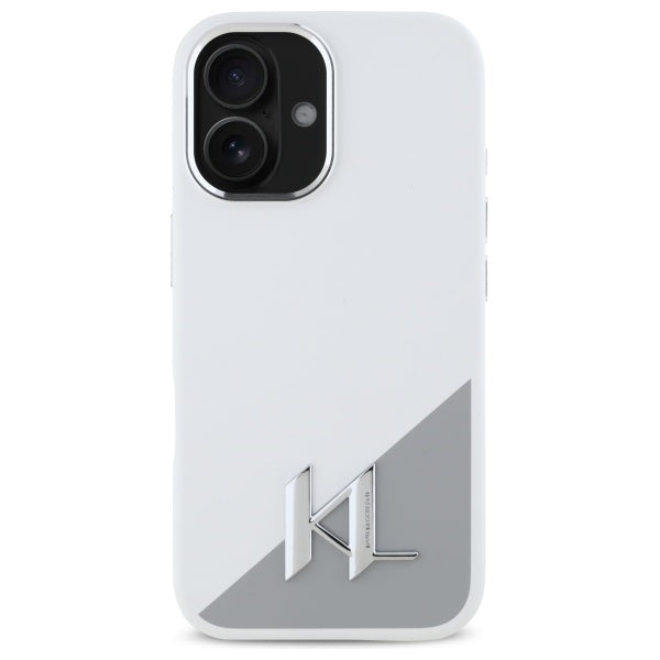 Deksel for Apple iPhone 16, Karl Lagerfeld, Silicone White Shadow Metal Initial, Hvit