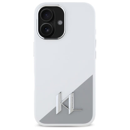 Deksel for Apple iPhone 16, Karl Lagerfeld, Silicone White Shadow Metal Initial, Hvit