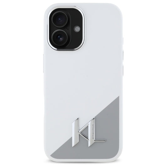 Deksel for Apple iPhone 16, Karl Lagerfeld, Silicone White Shadow Metal Initial, Hvit