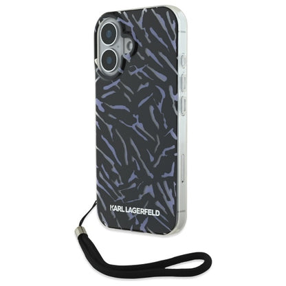 Deksel for Apple iPhone 16, Karl Lagerfeld, Zebra with Cord Strap, Lilla