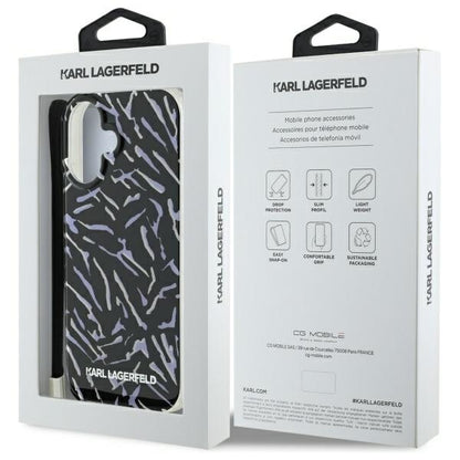 Deksel for Apple iPhone 16, Karl Lagerfeld, Zebra with Cord Strap, Lilla